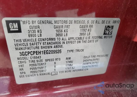 2014 Chevrolet Silverado C1500 from USA, damaged, VIN 3GCPCPEH1EG209926